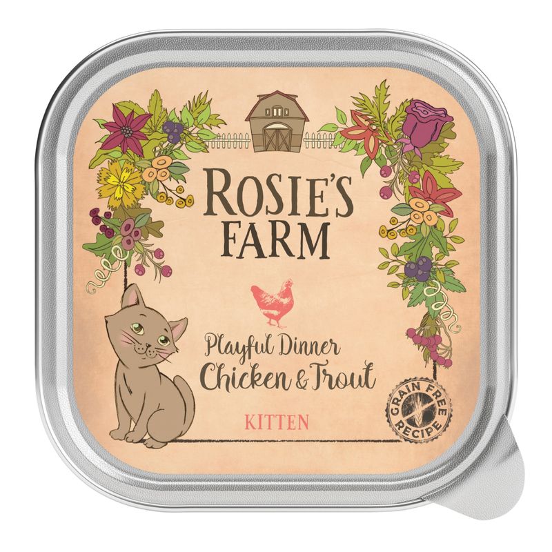 Rosie’s Farm Kitten Playful Dinner with Chicken & Trout – Trays